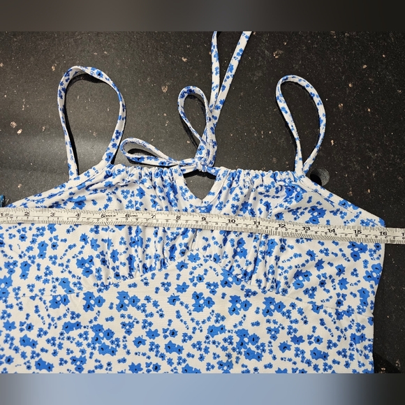 SHEIN Midi White /Blue Floral Drawstring Cami Dress Very Soft High Stretch Small - Picture 8 of 12